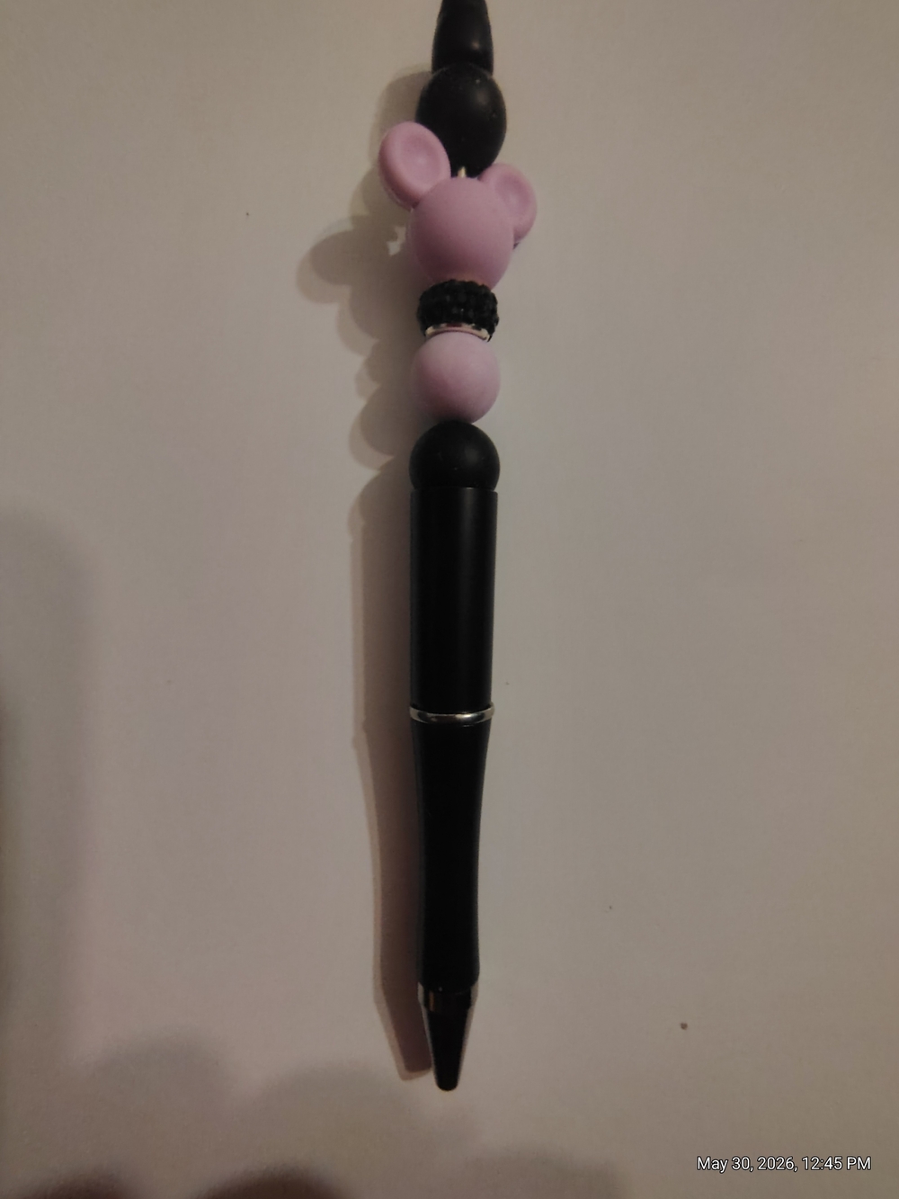 Black Pen with Pink Bear Bead Charm